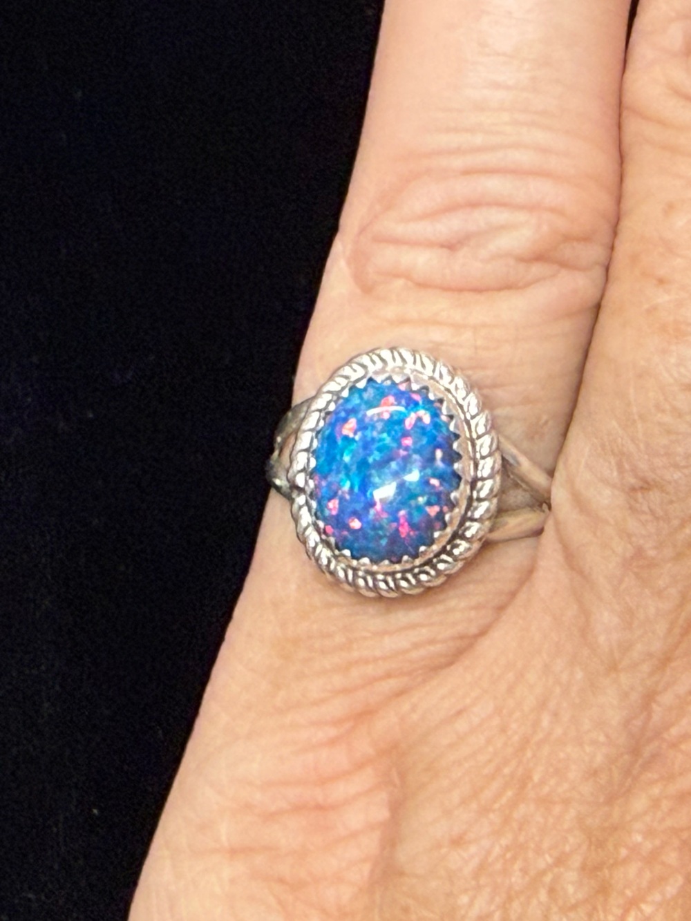 Blue Opal Sterling-Style Rope Band Ring